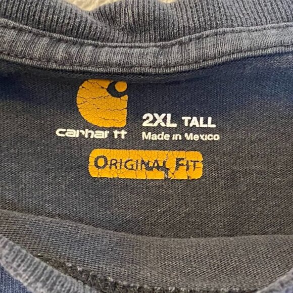 Carhartt Mens Shirt 2XL Tall Long Sleeve Black Logo Cotton Casual with Flaws - Picture 5 of 12